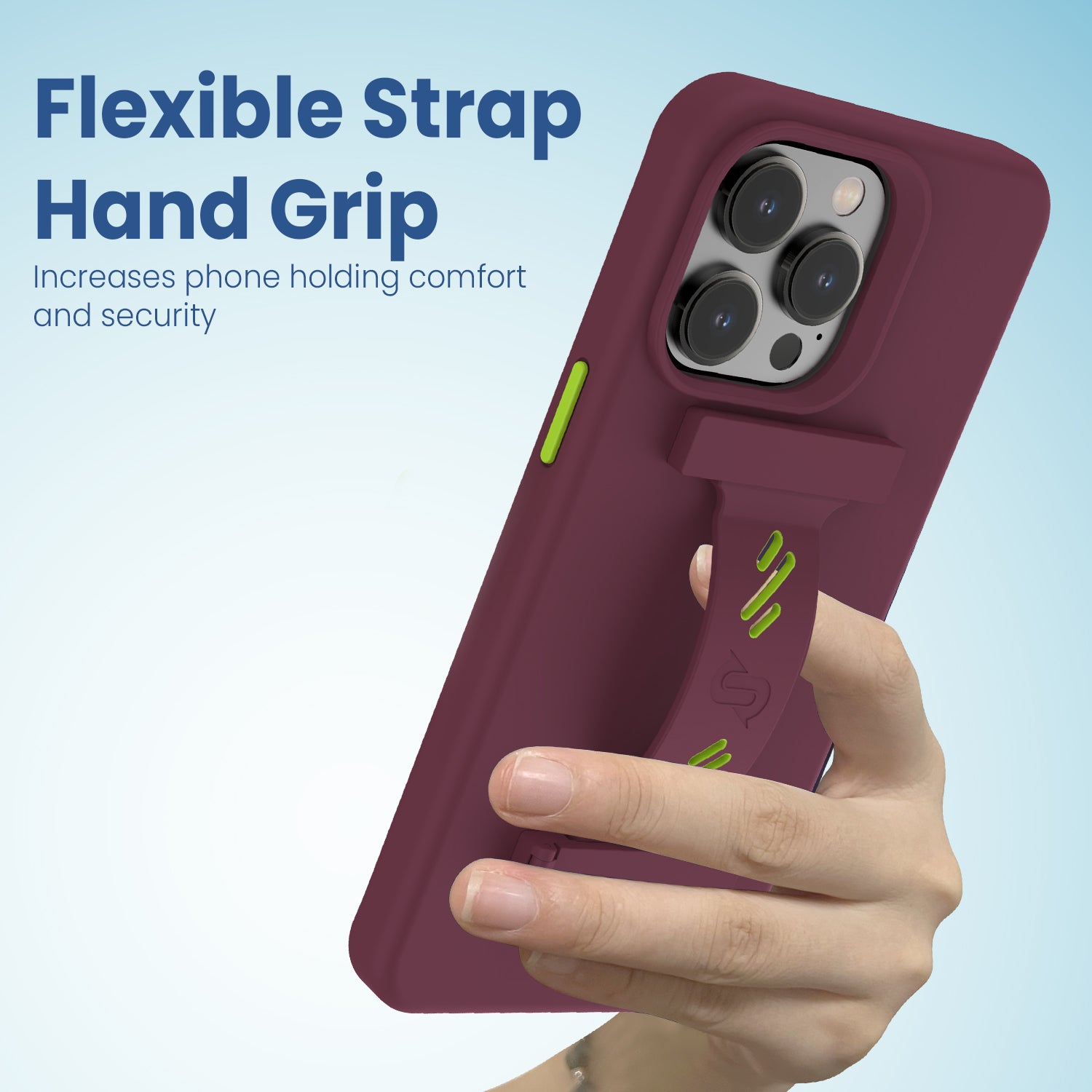 Remson Mag-X Phone Grip Strap with Magnetic Phone Kickstand - Maroon/Neon Green