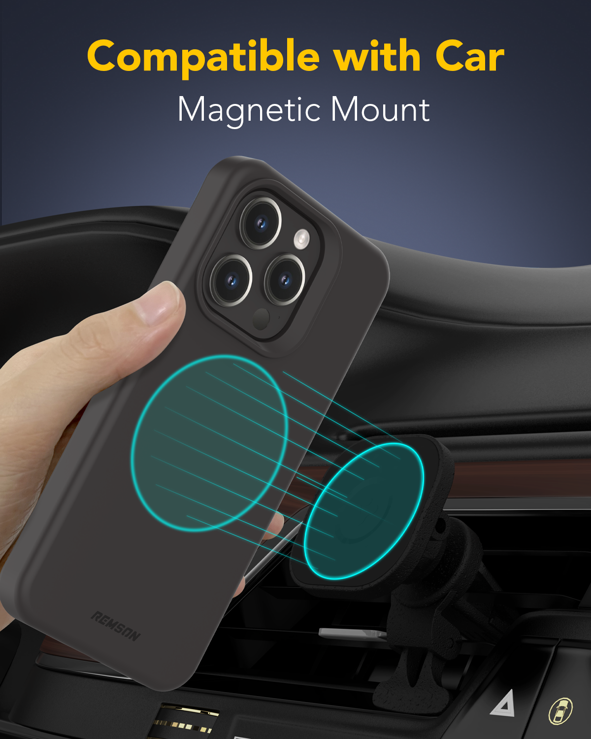 جراب Remson Mag-X المغناطيسي الهجين الواقي المصنوع من السيليكون بدرجة عسكرية متوافق مع iPhone 15 Pro Max مقاس 6.7 بوصات - أسود 