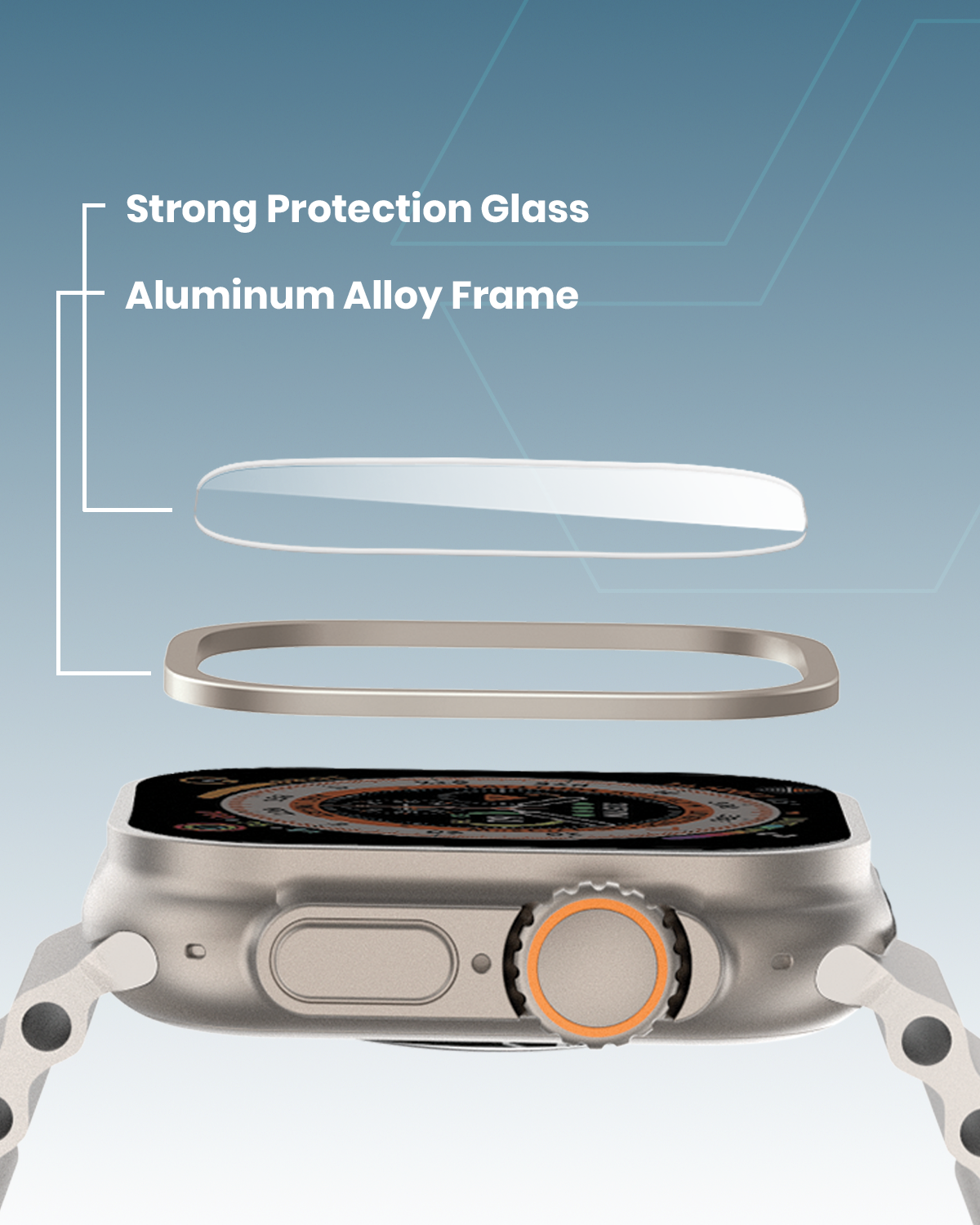 Moxedo Crystal Armor Screen Protector with Aluminium Alloy Bumper Frame, Keep Original Designed for Apple Watch Ultra Series 2024/2023/2022 49mm - Titanium