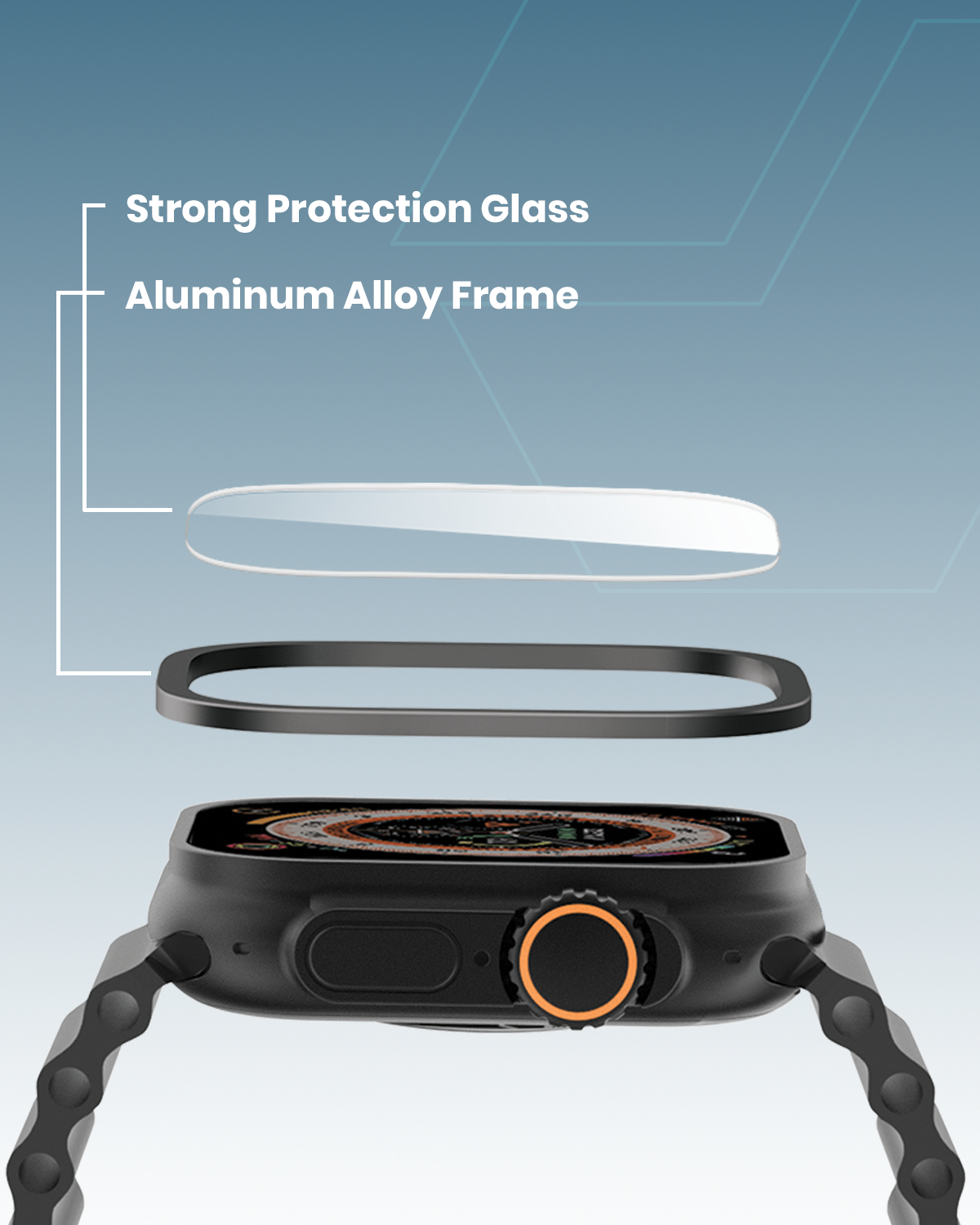 Moxedo Crystal Armor Screen Protector with Aluminium Alloy Bumper Frame, Keep Original Designed for Apple Watch Ultra Series 2024/2023/2022 49mm - Black