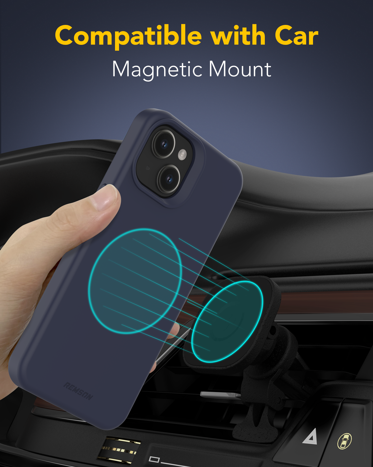 جراب Remson Mag-X المغناطيسي الهجين الواقي المصنوع من السيليكون، حماية عسكرية متوافقة مع iPhone 15 6.1 بوصة - أزرق داكن 