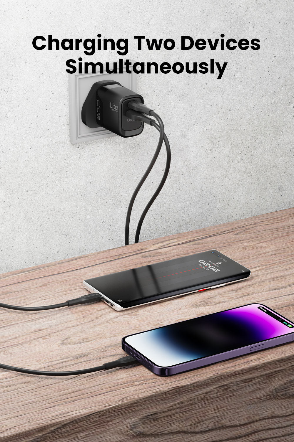 Moxedo Lite 20W GaN Charger USB-A/USB-C Ports Fast Charging PD 3.0 with USB-C to Lightning Cable 1.0 Meter Cable Compatible for iPhone 14 13 12 11 Series/XR/XS/X/8/iPad/Air Pods Series.