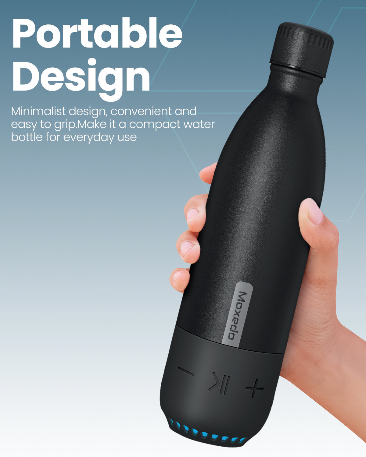 Moxedo Vacuum Flask with Built-in Wireless Speaker and LED Light Double Wall Vacuum Insulated Hot and Cold (Black)