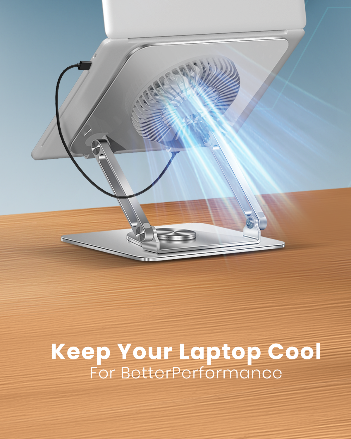Moxedo Ergonomic Foldable Laptop and Tablet Stand with RGB Led Light Cooling Fan 360° Rotation Computer Holder Laptop Riser for Desk Compatible with Up to 17.2” Devices