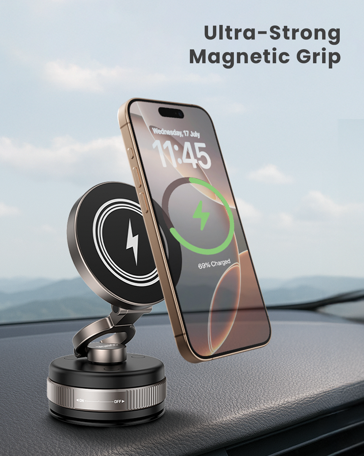 Moxedo 2 in 1 Car Phone Holder 15W Wireless Car Charger Vacuum Suction Cup Phone Holder for Dashboard / Windshield with Metal Plate Compatible for All Smartphones