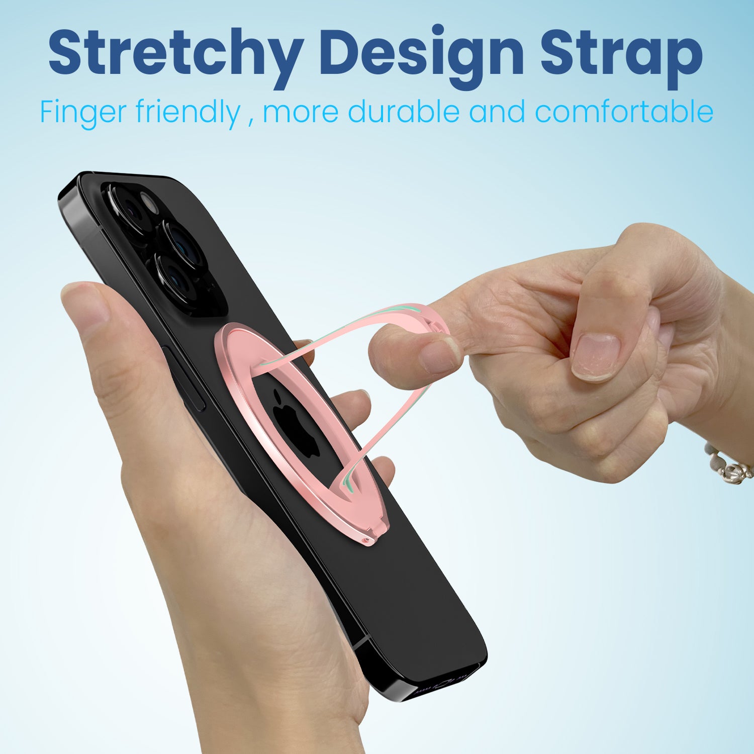 Remson Mag-X Phone Grip Finger Strap Magnetic Phone Kickstand with Silicone Strap Compatible for iPhone 14, 13 Pro/Max/Plus (Pink/Teal)