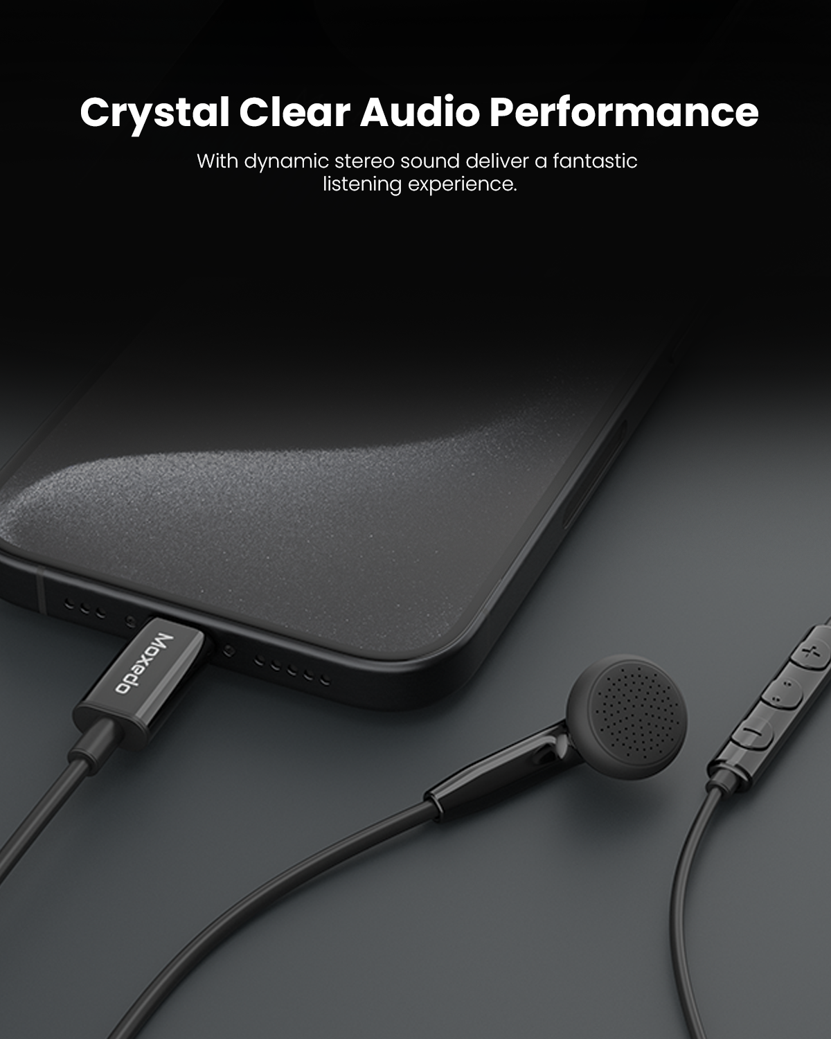 Moxedo Mono Earphones with Type-C Connector Earphone, In-Line Microphone for iPhone 16/15, iPad 2024, Samsung S24 Ultra, Smsung Tabs, Huawei (Black)
