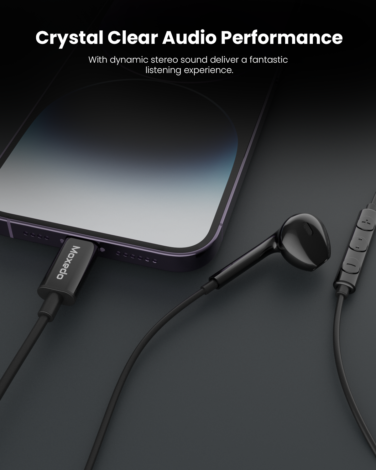 Moxedo Mono Stereo Earphone Lightning Connector Earphone In-Line Remote, Built-in Microphone Compatible for iPhone 14/13/12/11 Pro Max/X/XS Max/XR (Black)