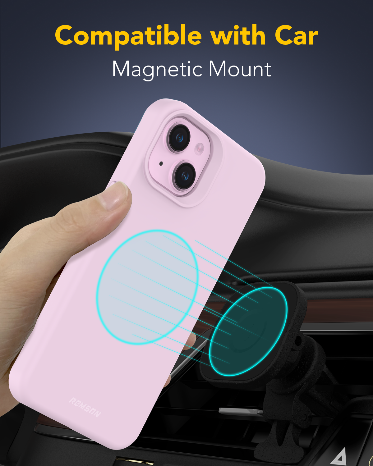 جراب Remson Mag-X المغناطيسي الهجين الواقي المصنوع من السيليكون، حماية عسكرية متوافقة مع iPhone 15 6.1 بوصة - وردي 