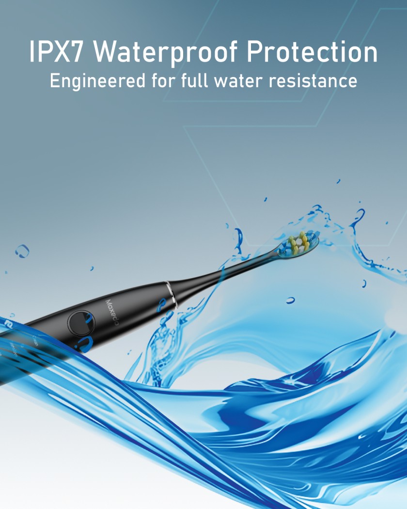 Moxedo Oravibe Pro Electric Portable Rechargeable Toothbrush IPX7 Waterproof, 2 Mins 5 Brushing Modes, 39600VPM with 4 Brush Head & Charging Stand