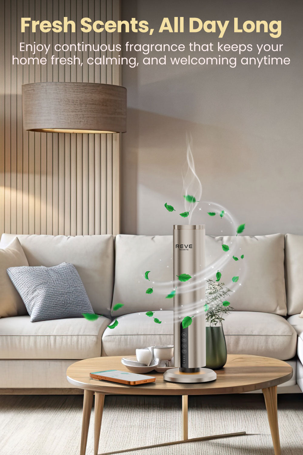 REVE Scents Waterless Aromatherapy Diffuser, Smart App Control, Timing Controls, Bluetooth Enabled Rechargeable Essential Oil Diffuser for Home Office and Spa