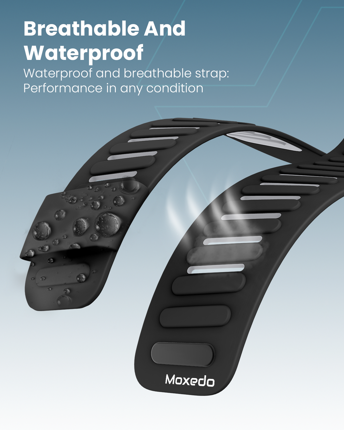 Moxedo Flow-Fit Silicone Strap Compatible with WHOOP 4.0  Adjustable Replacement Band for Men & Women Lightweight, Sweatproof, Skin-Friendly, Secure Fit, Waterproof Sports Loop - Black/Gray