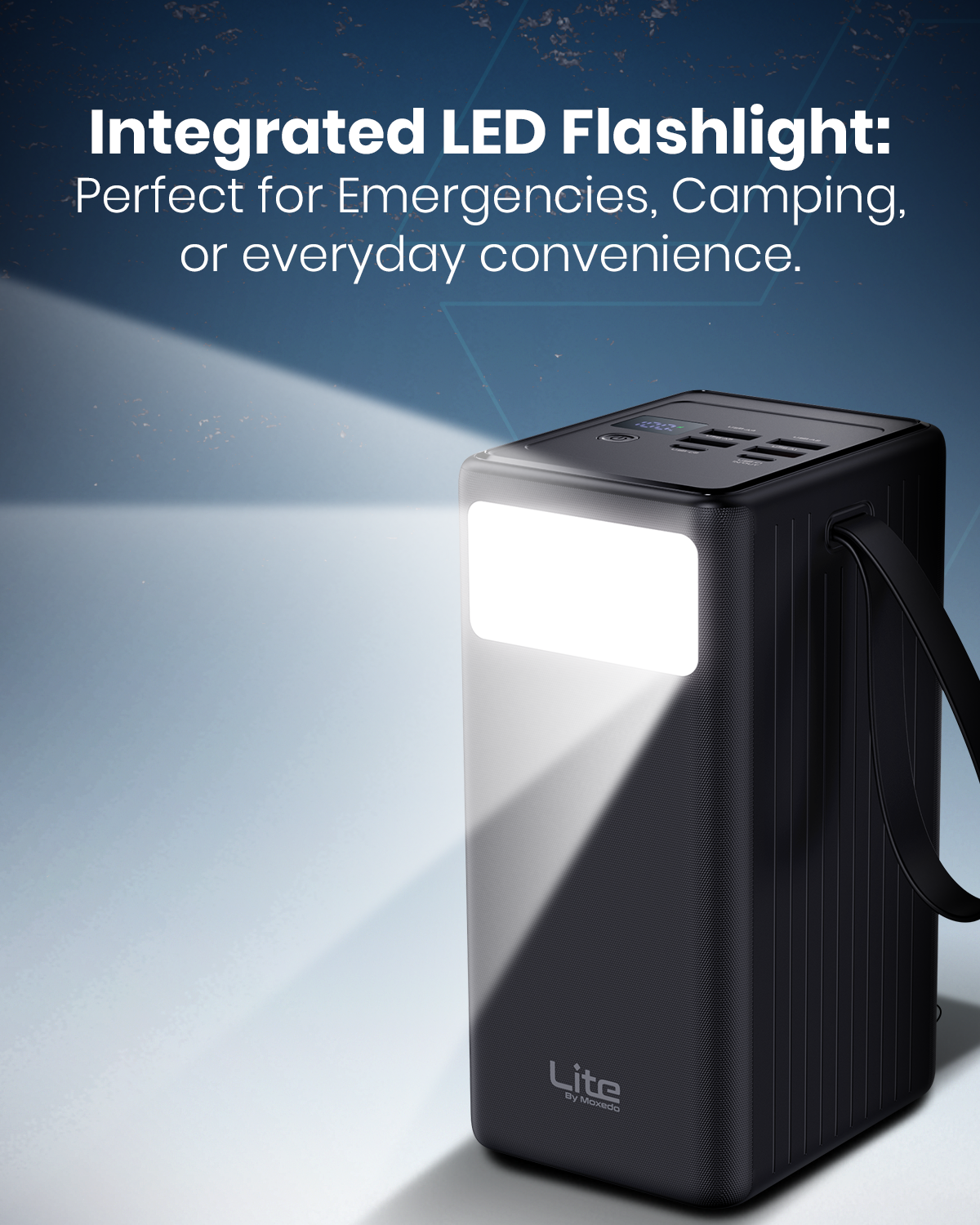 Moxedo Lite Multi-Port 70,000 mAh PD 20W Mini Power Station Fast Charging 2 USB-C / 4 USB-A Ports Portable with Built-in LED Flash Light and Lanyard
