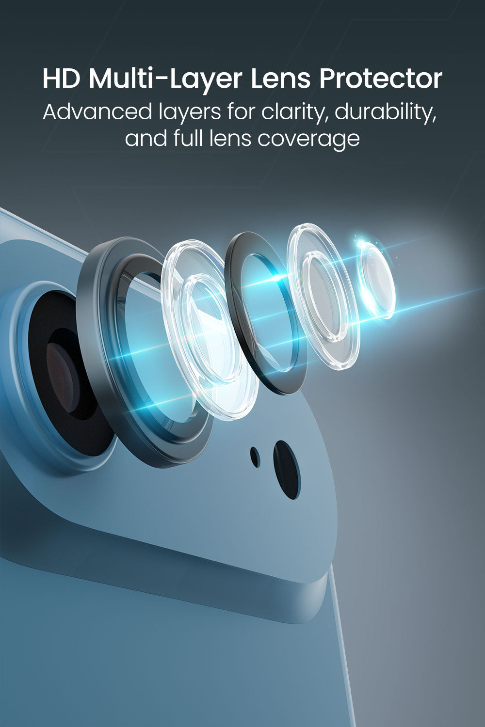 Moxedo Camera Lens Protector for iPhone 17 Air 6.5” 2025 9H Tempered Glass Aluminum Alloy Individual Ring Camera Lens Cover Protector with Easy Installation Tool – Blue Gray