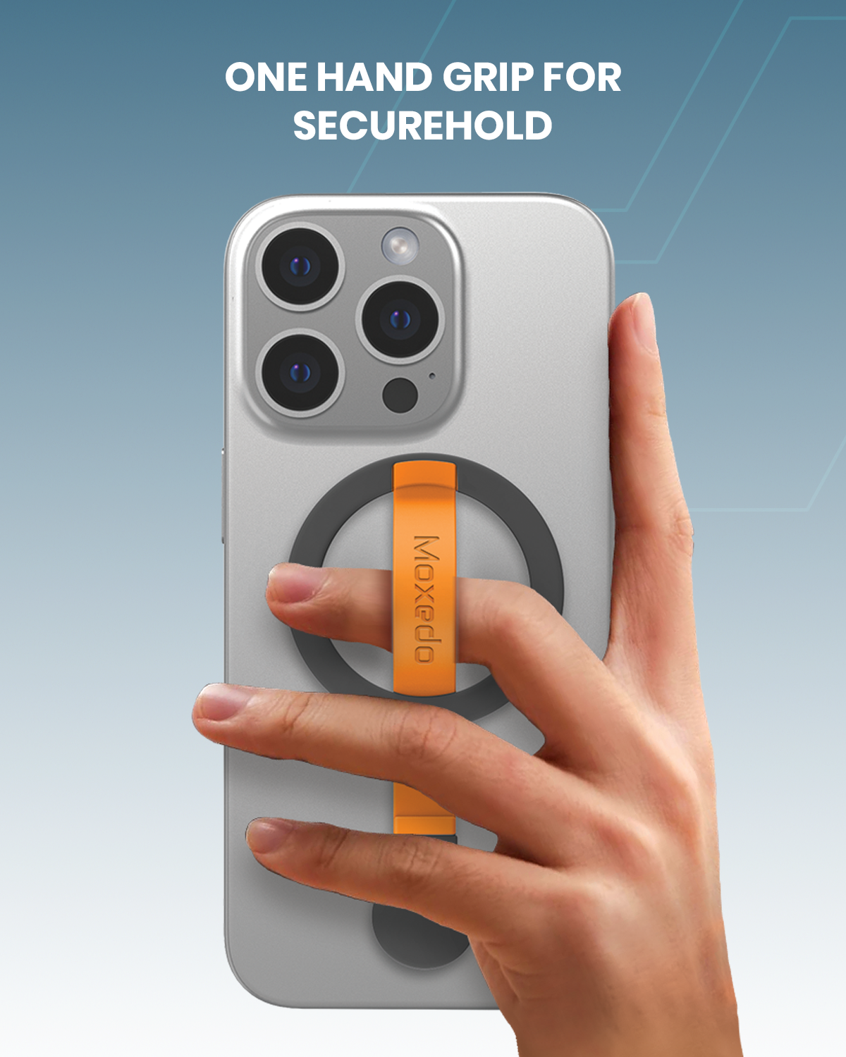 Moxedo Snap-On Magnetic Phone Grip Soft Silicone Grip Adjustable Strap with Double Sided Magnetic Design Compatible for iPhone 16 15 Pro Max Plus 14 13 12 and All Phones- Orange