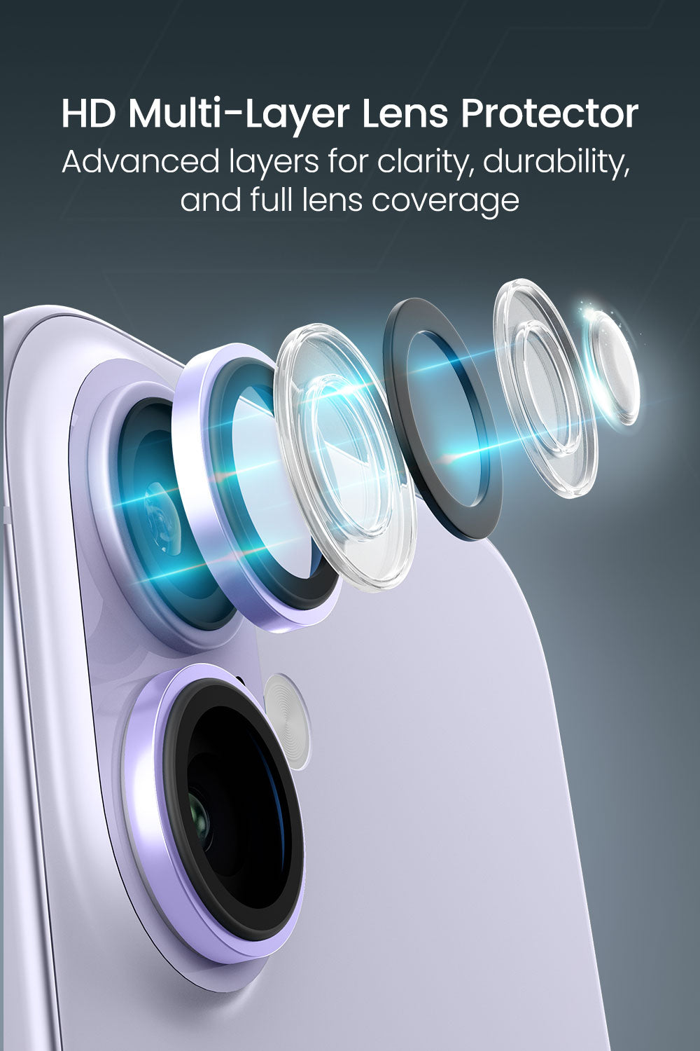 Moxedo Camera Lens Protector for iPhone 17 6.3” 2025 9H Tempered Glass Aluminum Alloy Individual Ring Camera Lens Cover Protector with Easy Installation Tool – Purple