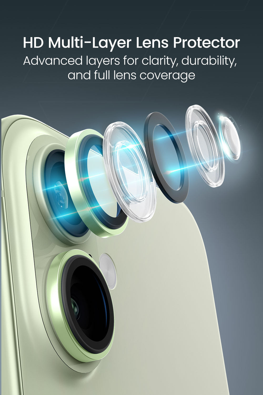 Moxedo Camera Lens Protector for iPhone 17 6.3” 2025 9H Tempered Glass Aluminum Alloy Individual Ring Camera Lens Cover Protector with Easy Installation Tool – Green