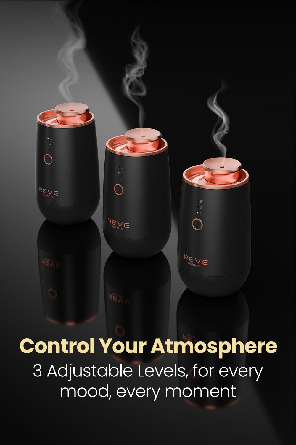 REVE Scents Waterless Essential Oil Aromatherapy Diffuser Dual-Purpose Home and Car Aromatherapy Device Rechargeable with LED Indicator Button- Black