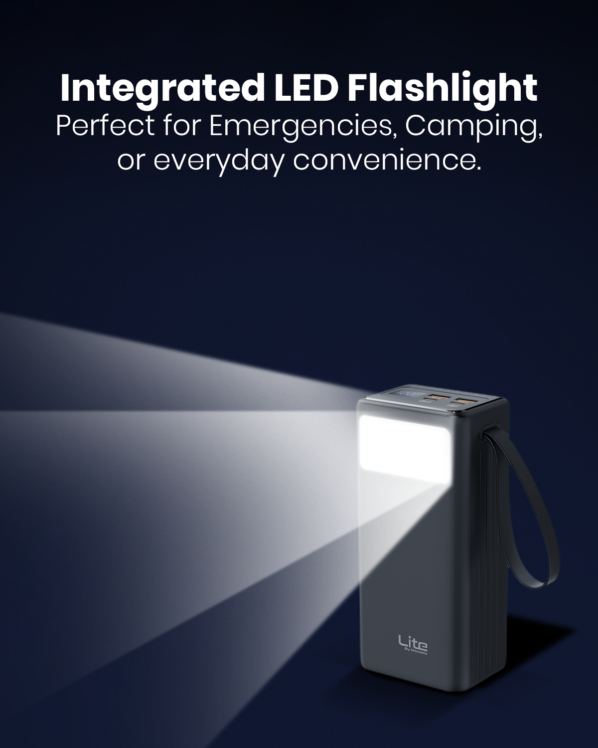 Moxedo Lite Multi-Port 40,000 mAh PD 65W Mini Power Station Fast Charging 2 USB-C / 2 USB-A Ports Portable with Built-in LED Flash Light and Lanyard