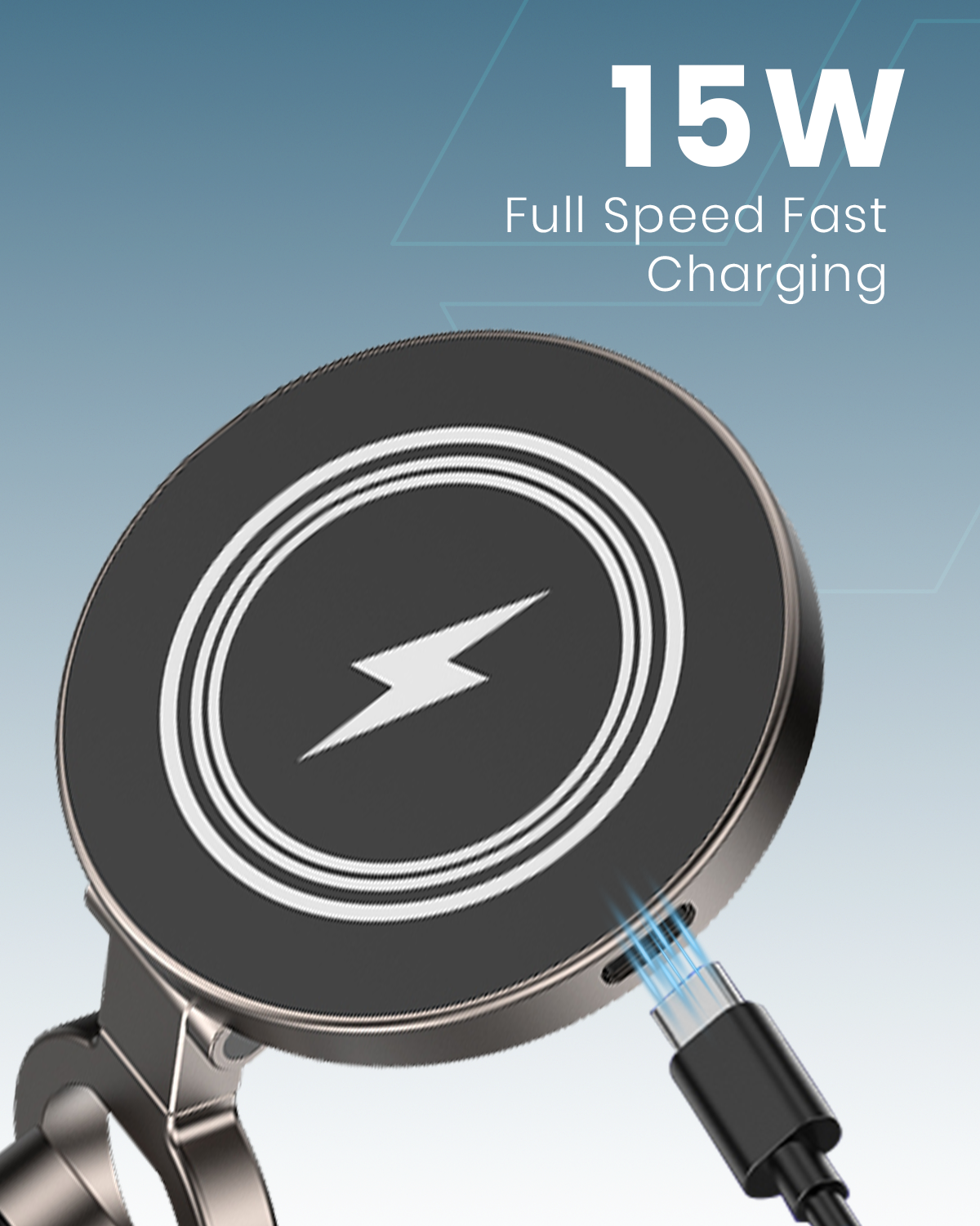 Moxedo 2 in 1 Car Phone Holder 15W Wireless Car Charger Vacuum Suction Cup Phone Holder for Dashboard / Windshield with Metal Plate Compatible for All Smartphones