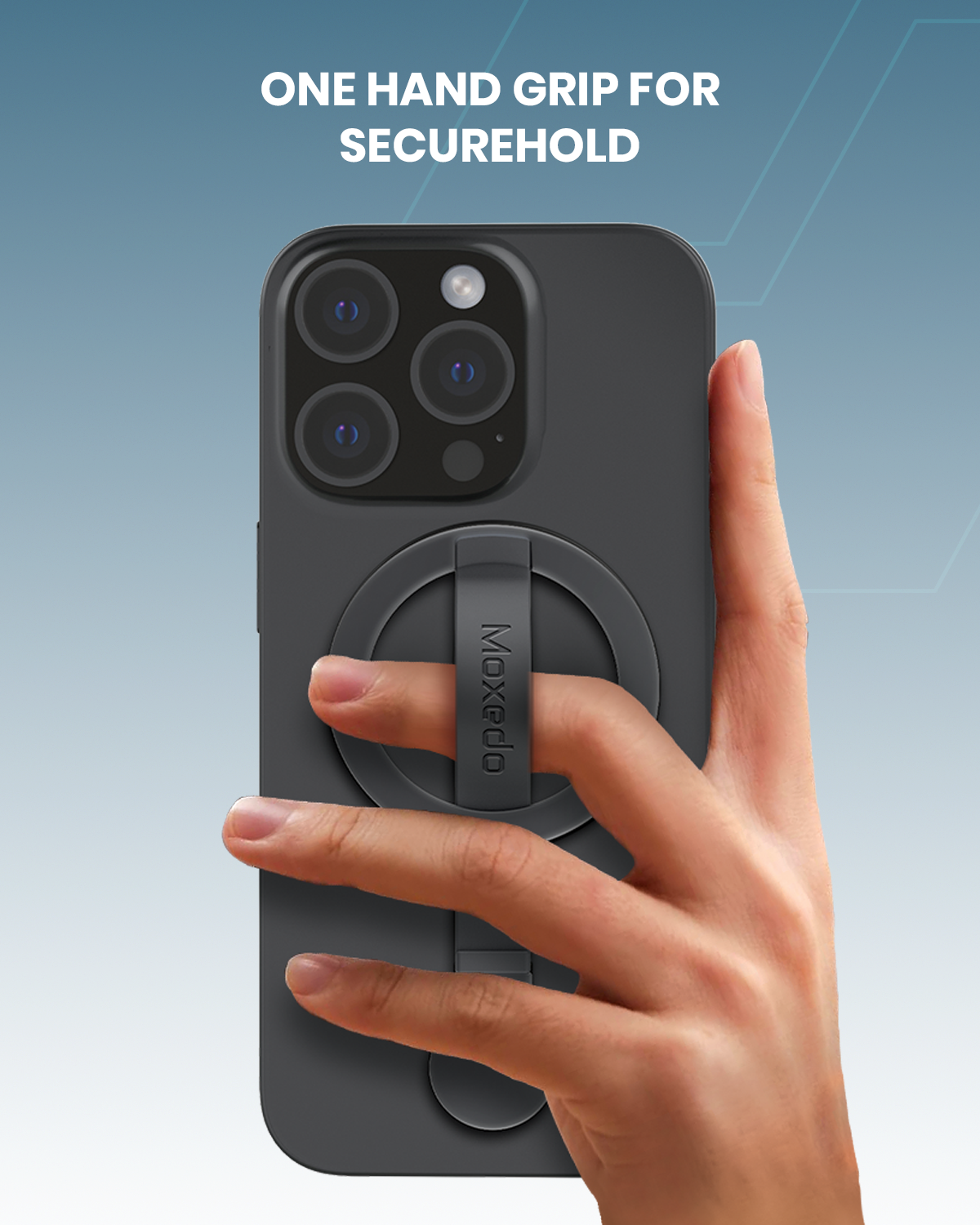 Moxedo Snap-On Magnetic Phone Grip Soft Silicone Grip Adjustable Strap with Double Sided Magnetic Design Compatible for iPhone 16 15 Pro Max Plus 14 13 12 and All Phones - TITANIUM Gray
