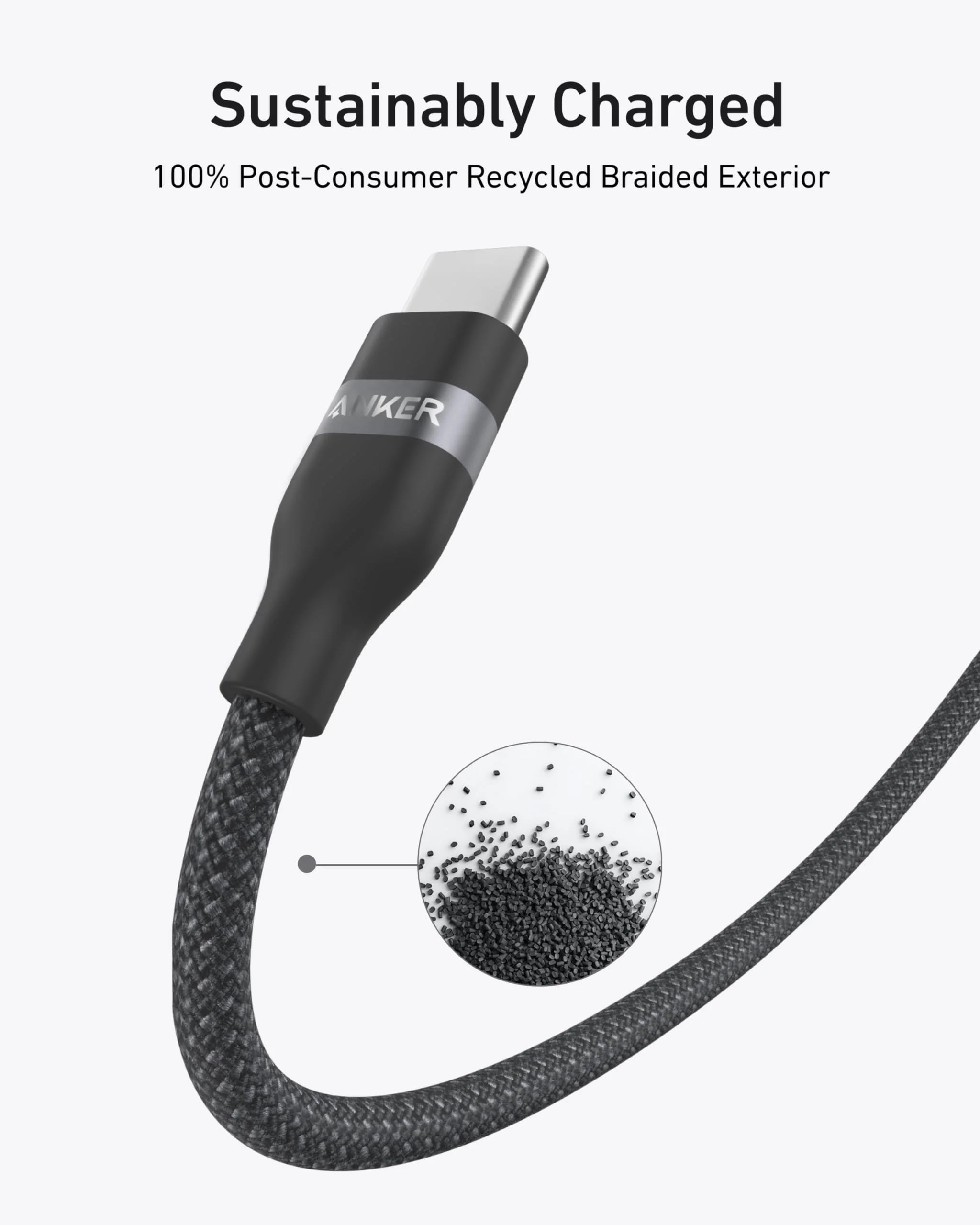 Anker USB-C to USB-C Cable (3ft,240W, Upcycled-Braided) Soft, Durable and Eco-Friendly -Black