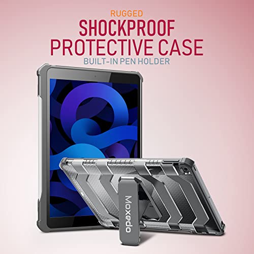 Moxedo Rugged Shockproof Protective Case Cover Hard PC Drop Protection with Kickstand Pen Holder for iPad 10.2 inches 2021/2020/2019- Silver