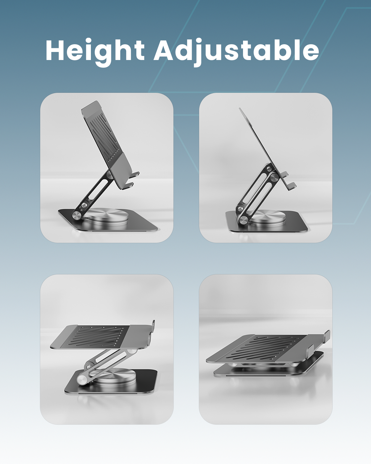 Moxedo Aluminium 360° Rotatable Tablet Stand Dual Rod Adjustable Foldable Tablet Riser/Holder for Desk Compatible with 4.7” to 16.5” iPads and Tablets
