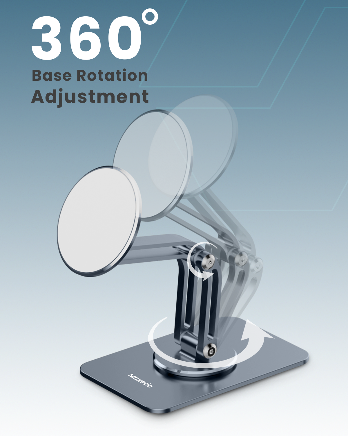 Moxedo Holdex Mobile Phone Stand 360° Rotatable Magnetic Phone Holder Aluminium Alloy for Desk Compatible for iPhone 16 15 14 13 12 Series Fit for Al 5.8” to 7.1” Devices