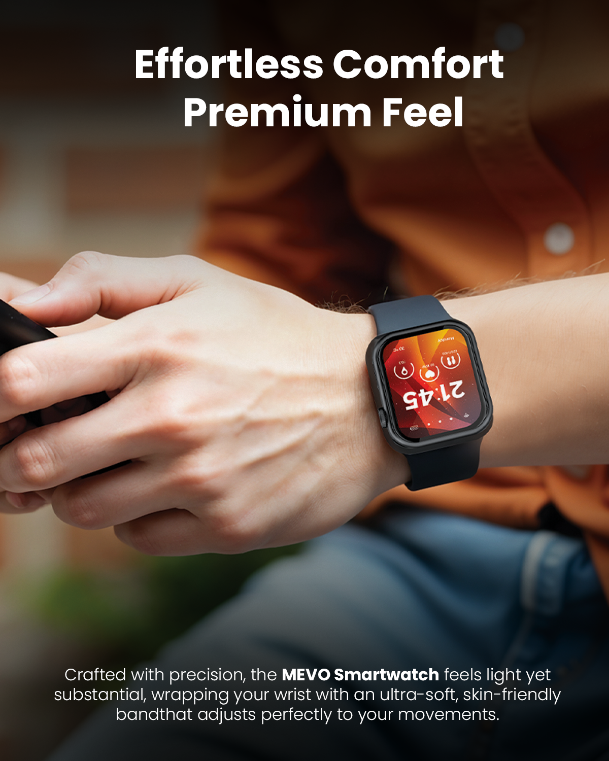 Moxedo Mevo Smart Watch for Android & iOS with 1.71" HD AMOLED Display, Wireless Charging, Chat GPT AI Assistant, Bluetooth Calling, Fitness & Health Tracker, Sleep Monitor, IP67 Waterproof (Black)
