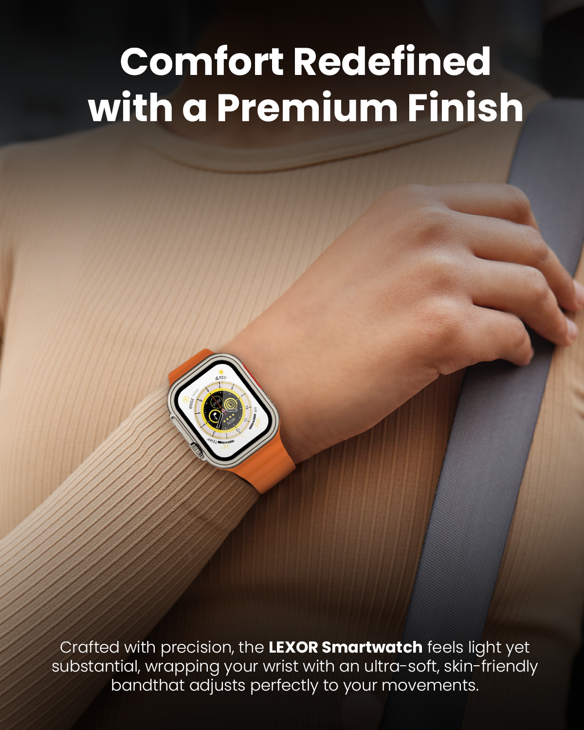 Moxedo Lexor Smart Watch for Android & iOS with 1.71" Super HD AMOLED Display Wireless Charging, Bluetooth Calling, Chat GPT, 100+ Sports Modes, Fitness & Health Tracker, IP67 Waterproof (Orange)