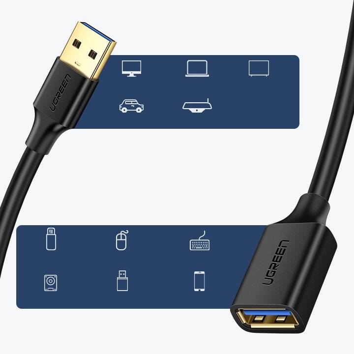 كابل تمديد محول USB 3.0 (أنثى) - USB 3.0 (ذكر) من UGREEN بطول 3.0 متر - أسود