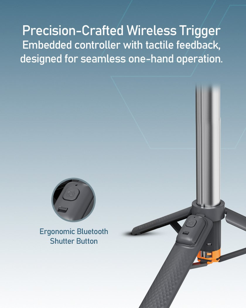 Moxedo Stablix Magnetic Phone Tripod Stand with Built-in Remote Shutter 100cm Extendable Pole 360° Double Axes Rotatable and Foldable Compatible with iPhone and Android