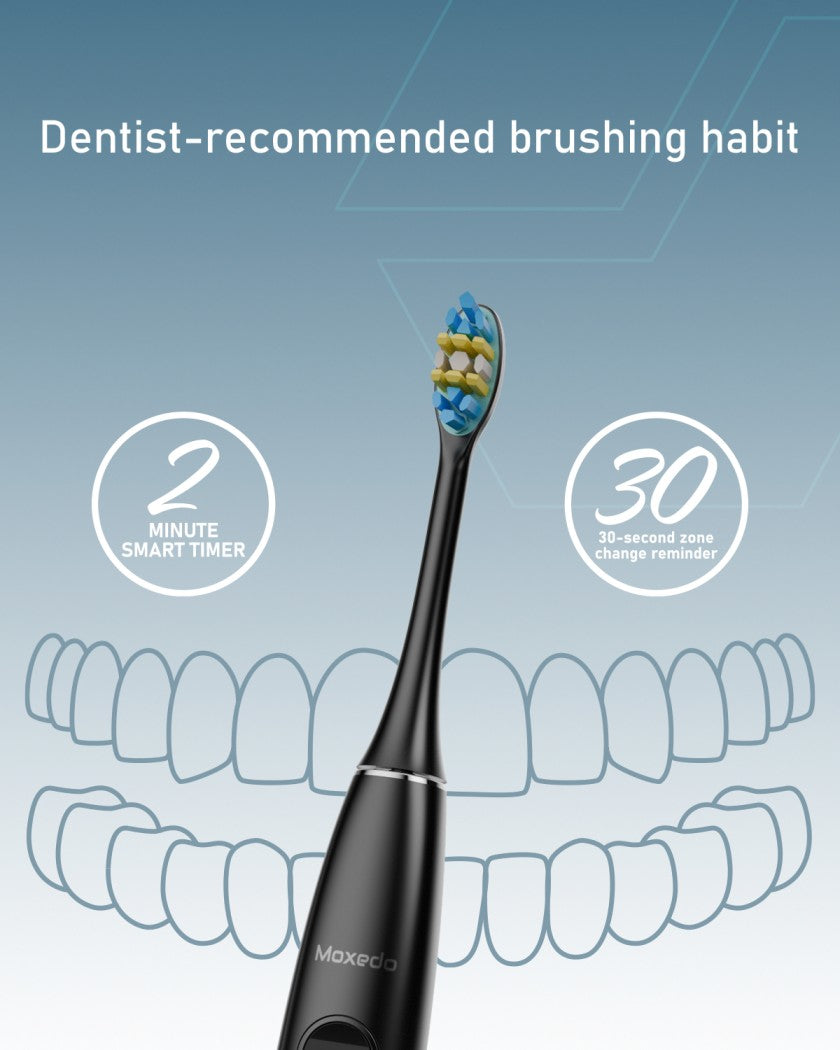 Moxedo Oravibe Pro Electric Portable Rechargeable Toothbrush IPX7 Waterproof, 2 Mins 5 Brushing Modes, 39600VPM with 4 Brush Head & Charging Stand