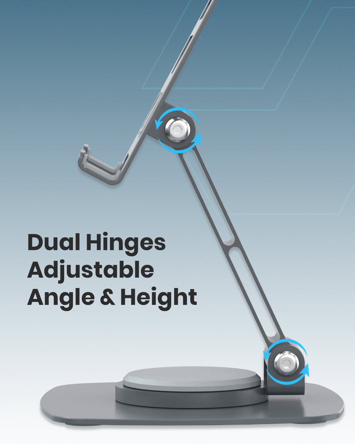 Moxedo Bi-Axial Mobile Phone Stand 360° Rotatable Height Adjustable Foldable Design Aluminum Phone Holder for Desk Compatible with Devices up to 7.0”