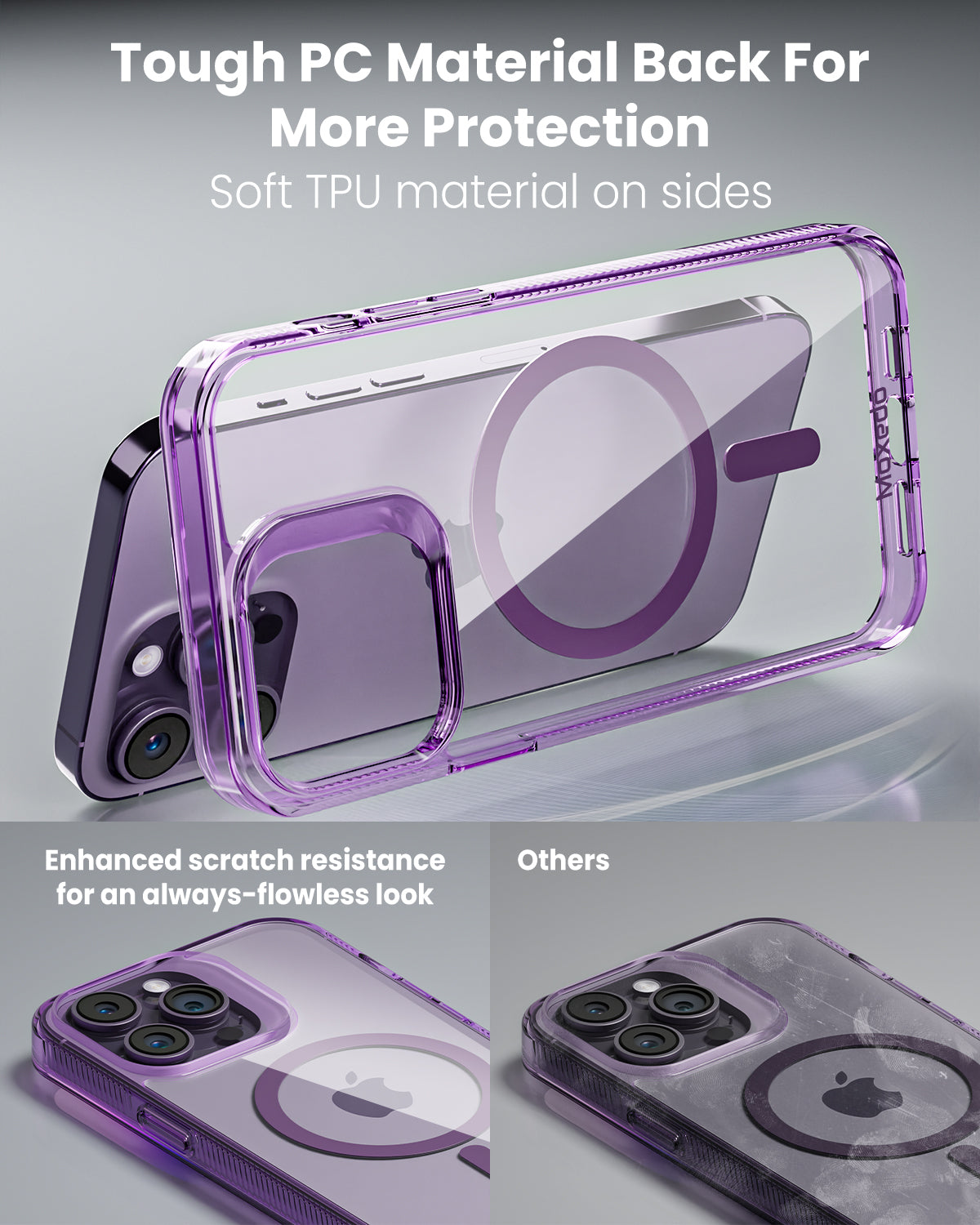 Moxedo Magnetic Protective Case 360 Protection Clear Case Hard PC with Built-in Strong Magnets Compatible with Magnetic Safe Designed for iPhone 14 Pro Max 6.7 inch (Purple)