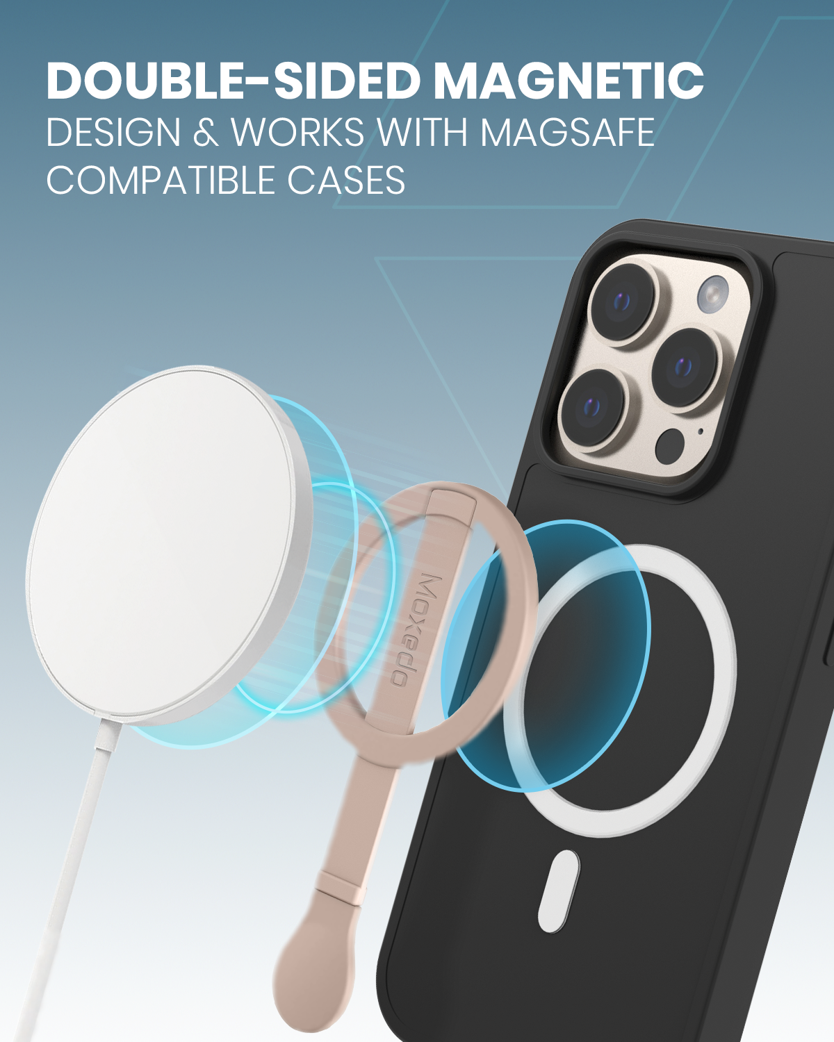 Moxedo Snap-On Magnetic Phone Grip Soft Silicone Grip Adjustable Strap with Double Sided Magnetic Design Compatible for iPhone 16 15 Pro Max Plus 14 13 12 and All Phones- Gold