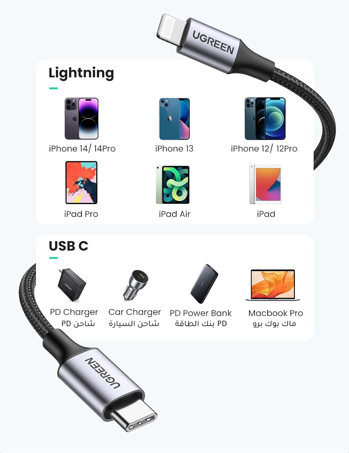 UGREEN USB-C to Lightning 60W PD Fast Charging Cable
