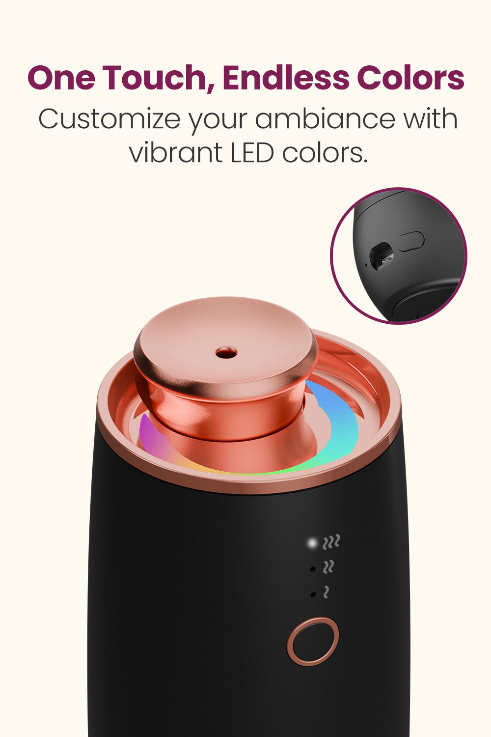 REVE Scents Waterless Essential Oil Aromatherapy Diffuser Dual-Purpose Home and Car Aromatherapy Device Rechargeable with LED Indicator Button- Black