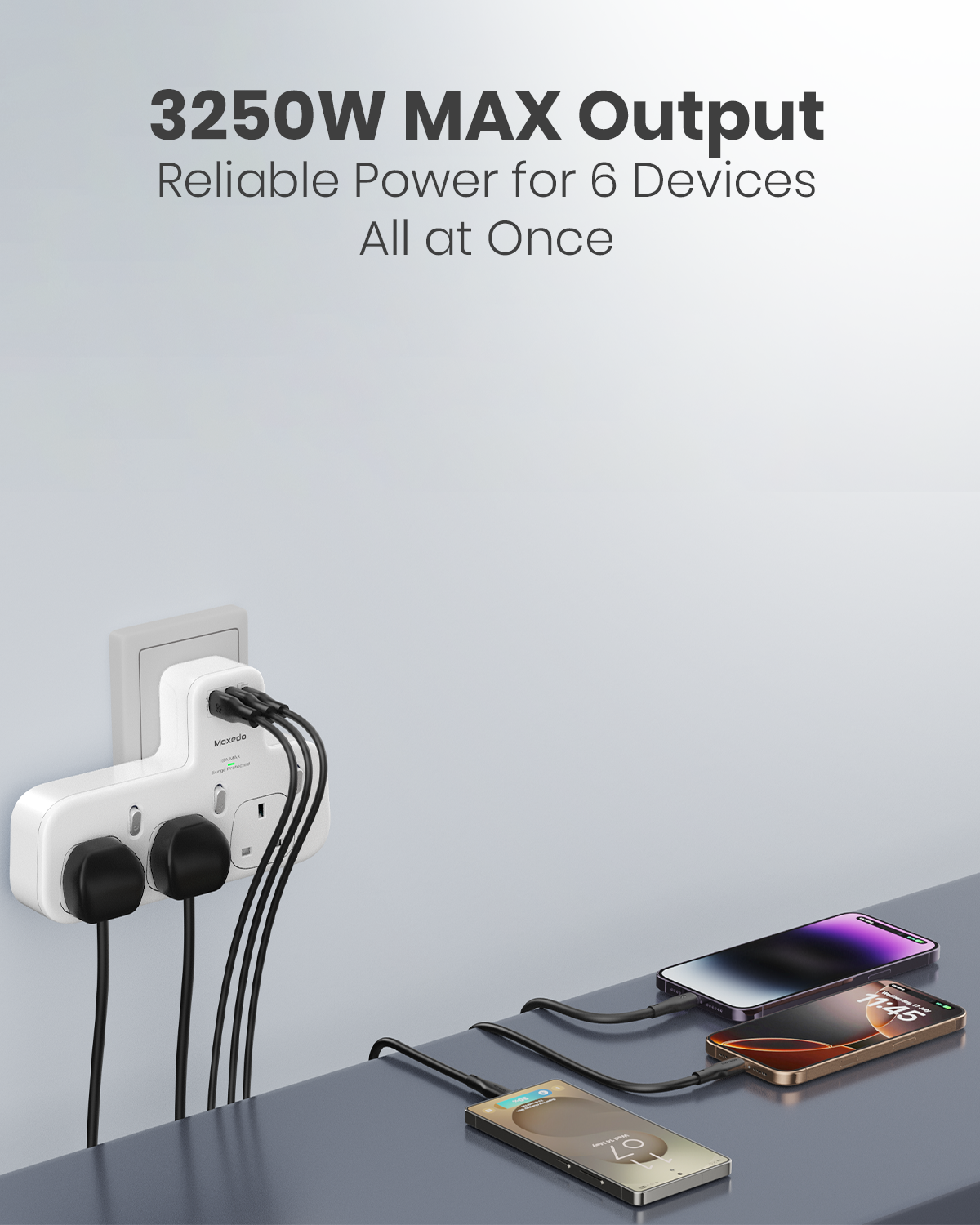 Moxedo Multi-Plug+ Power Extension Adapter with Independent Switch 20W USB-C PD QC 3.0 Multiple Wall Charger Electrical Power Extender with 1 USB-C /2 USB-A/ 3 AC Outlet for Home, Office, Kitchen & School
