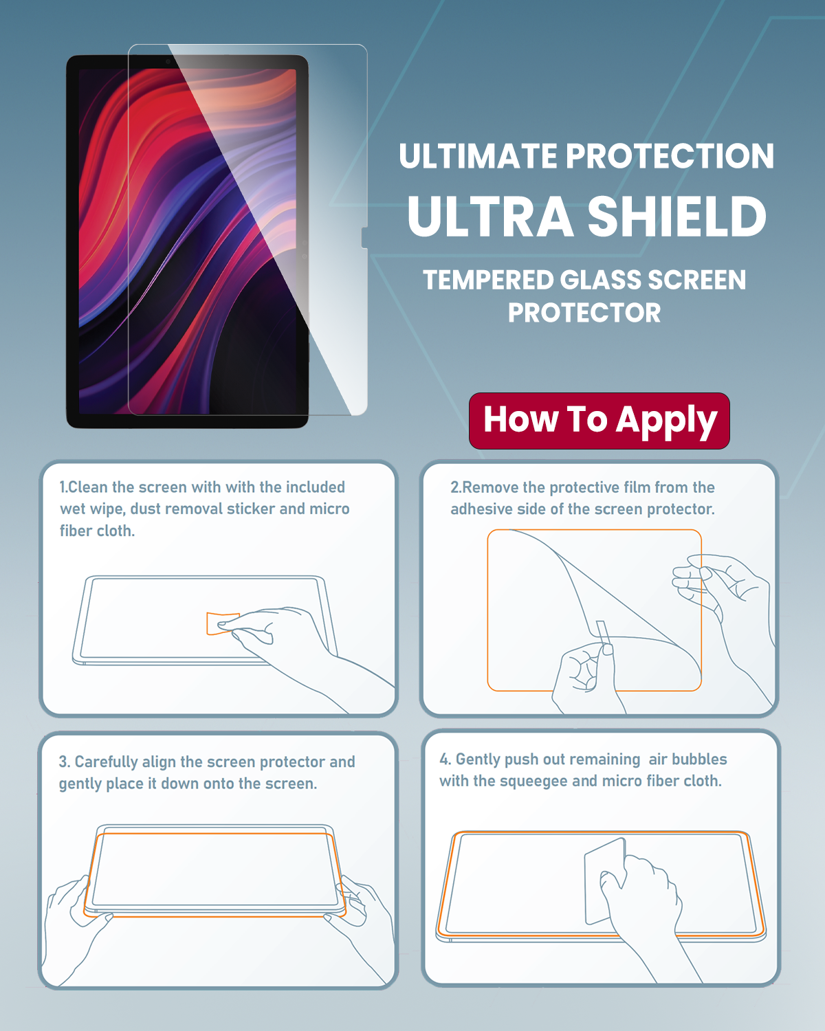 Moxedo Ultra Shield Tempered Glass Screen Protector for Samsung Galaxy Tab A9 Plus HD Clear 9H Hardness Micro Curved Edges with Installation Guide