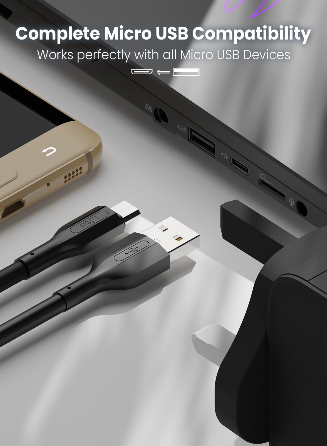 Moxedo Lite USB to Micro USB Data Sync Fast Charging Cable 3m Compatible for Samsung Galaxy S7 S6 Edge J7 S5, Note 5 4, LG, HTC, Sony, Xbox One, PS4, Kindle, MP3, Tablet