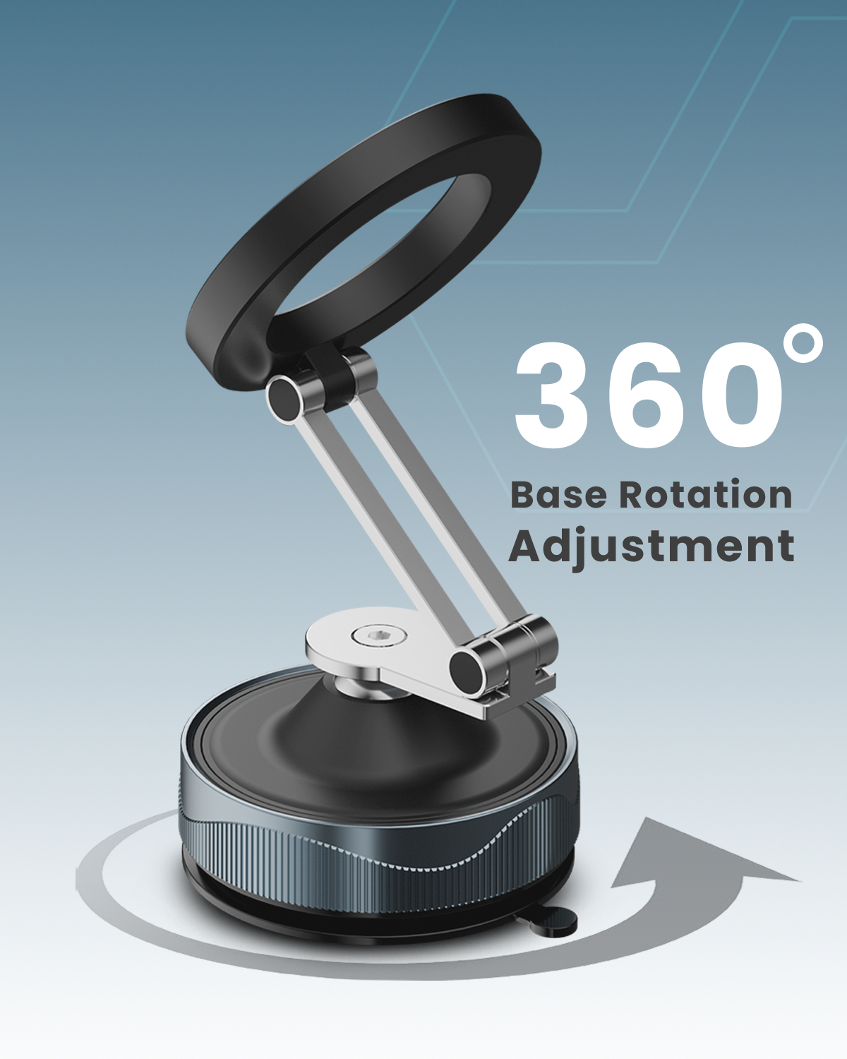 Moxedo Magnogrip Car Phone Holder Foldable Rounded Magnets for Dashboard with Vacuum Suction Cup 360° Base Rotation with Metal Plate Compatible for All Smartphone