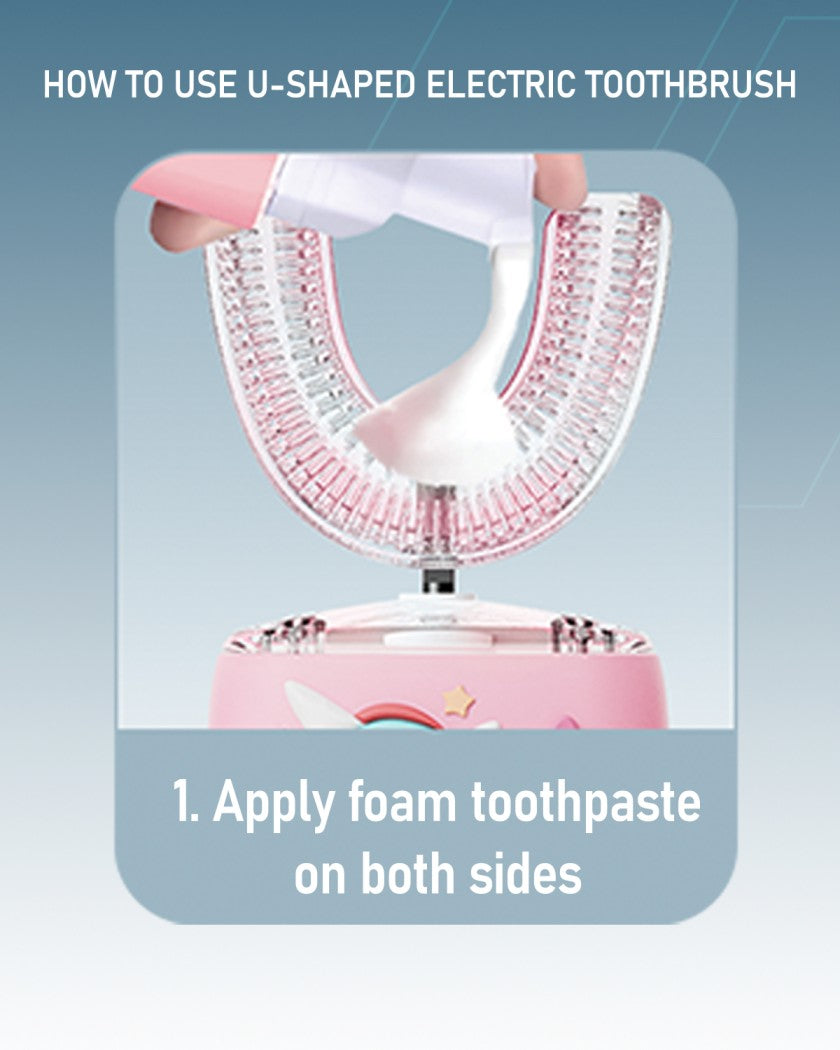 Moxedo Kids 2 in 1 U- Shaped Electric Toothbrush, 2 Brush Heads/ 2 U-Shape Brush Head, 360 Dental Oral Cleaning, 5 Ultrasonic Smart Modes, IP64 Waterproof Auto Toothbrush for Toddler- Pink