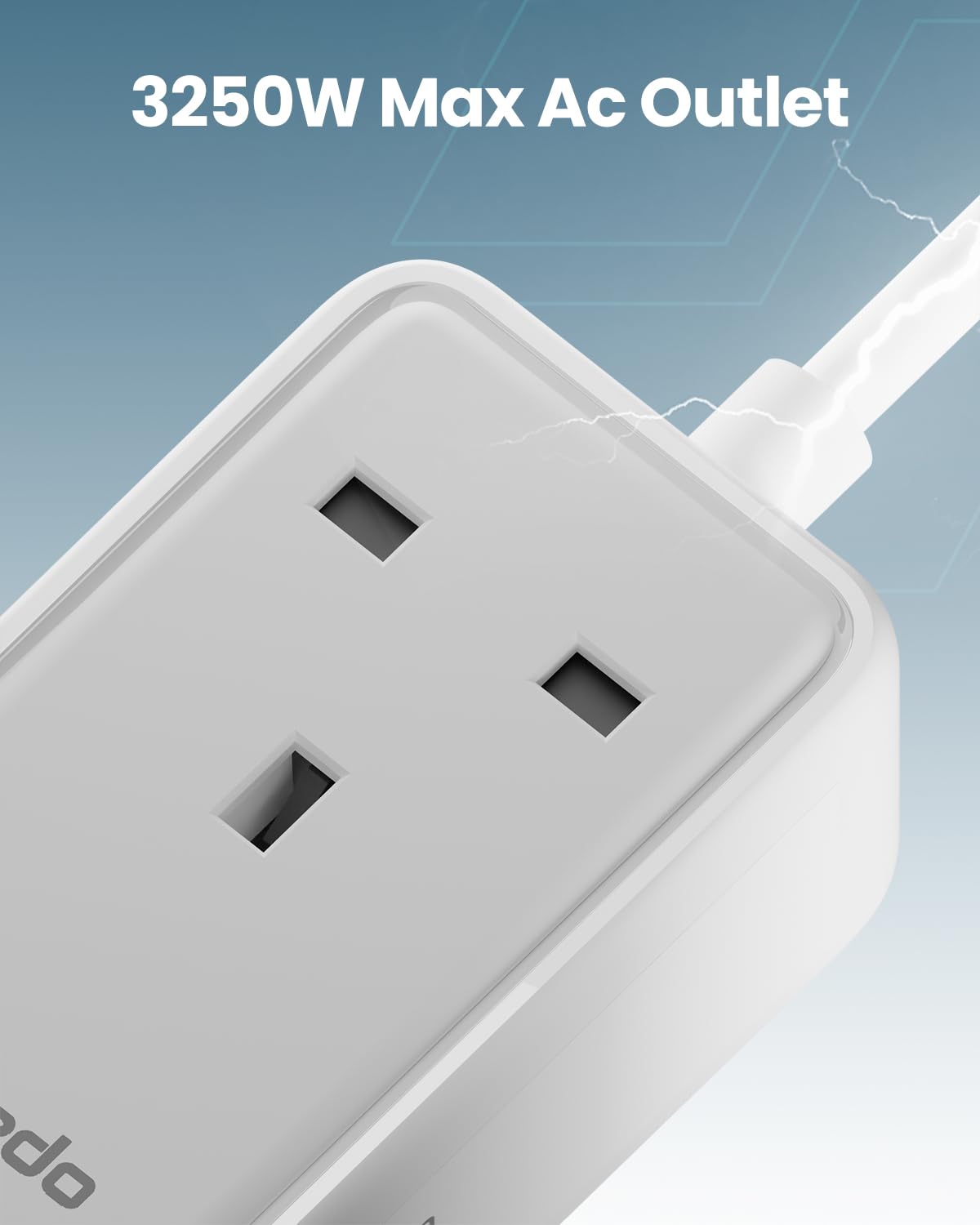 Moxedo Smart-Plug 65W GaN III Tech Extension Cord 5 in 1 Power Delivery 3.0, 1 AC Outlet + 2 USB-A + 2 USB-C Ports with 2 Meters Cable Length - White