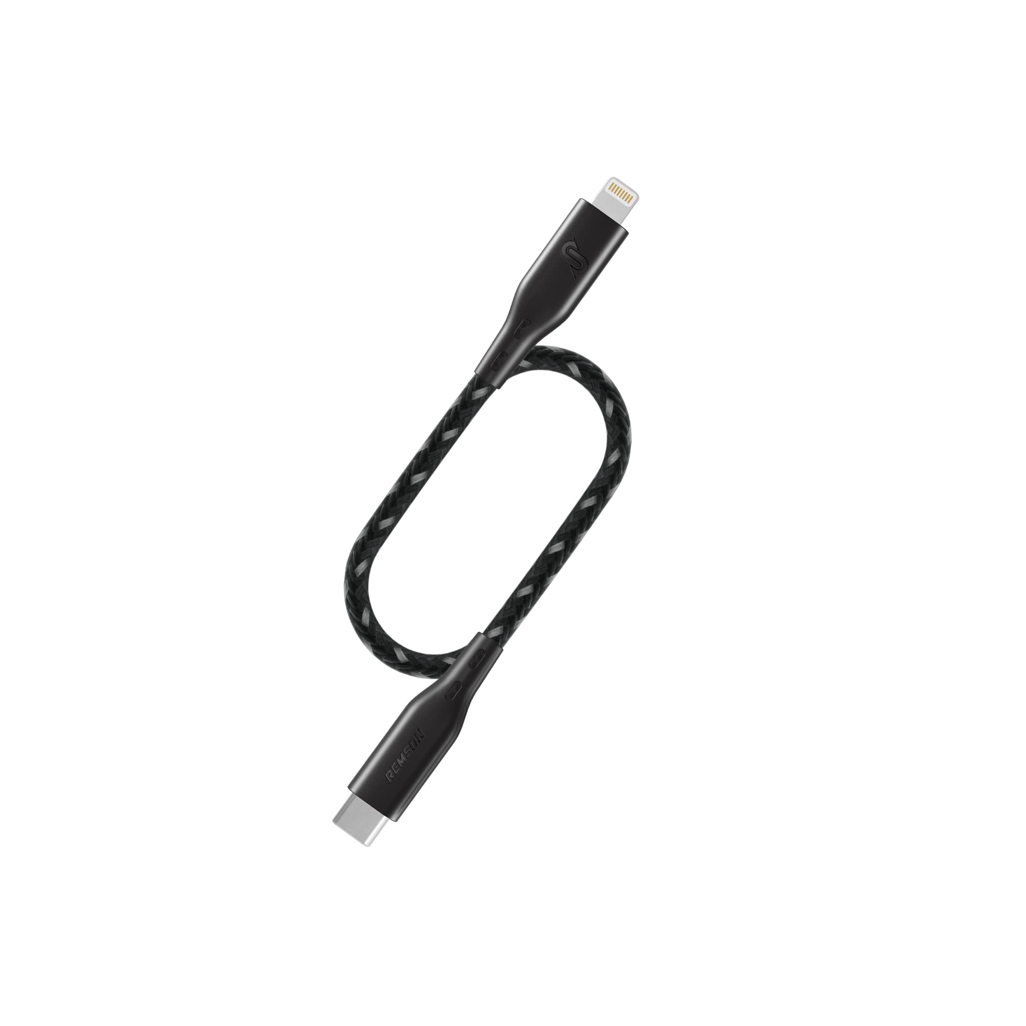 REMSON MFI Certified Rapid-Link Nylon Braided Lightning PD Fast Charge and Data Sync USB-C Cable 0.3M (Black)