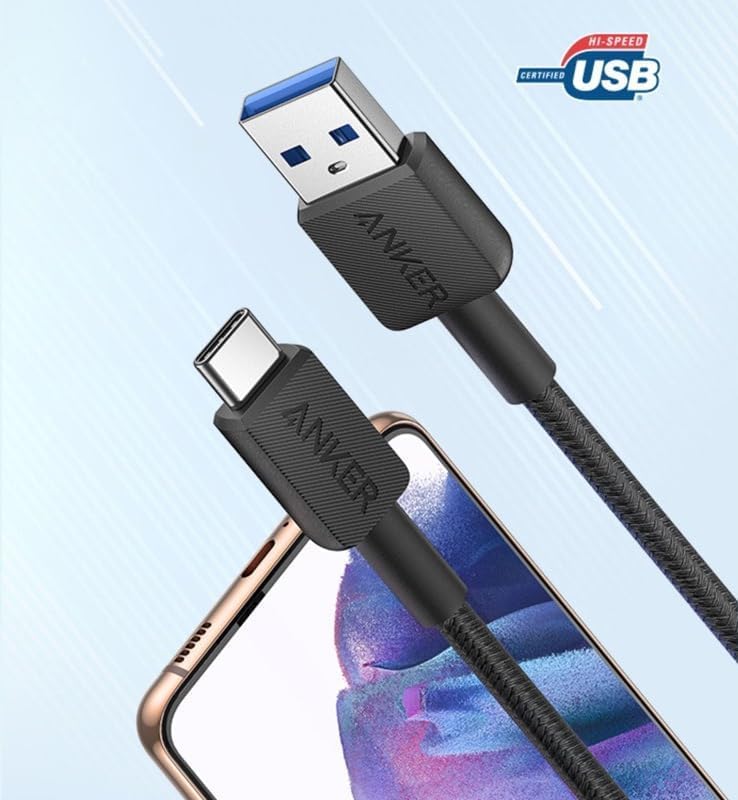 كابل Anker 322 USB-A إلى C (مضفر بطول 6 أقدام) - أسود 