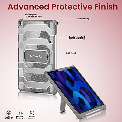 Moxedo Rugged Shockproof Protective Case Cover Hard PC Drop Protection with Kickstand Pen Holder for iPad 10.2 inches 2021/2020/2019- Silver