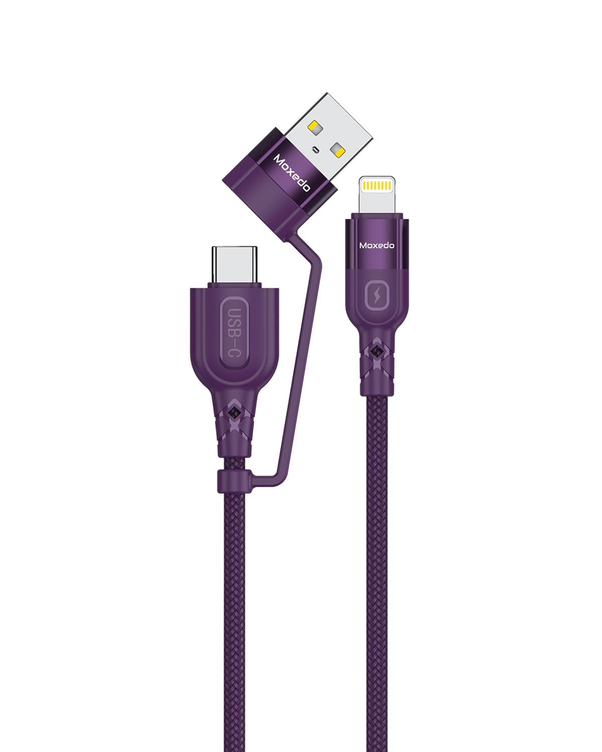 Moxedo 2 in 1 Charging Cable 30W Power Delivery Interchangeable USB-A/USB-C to L 1.2 Meters Braided Nylon Cable  (Purple)