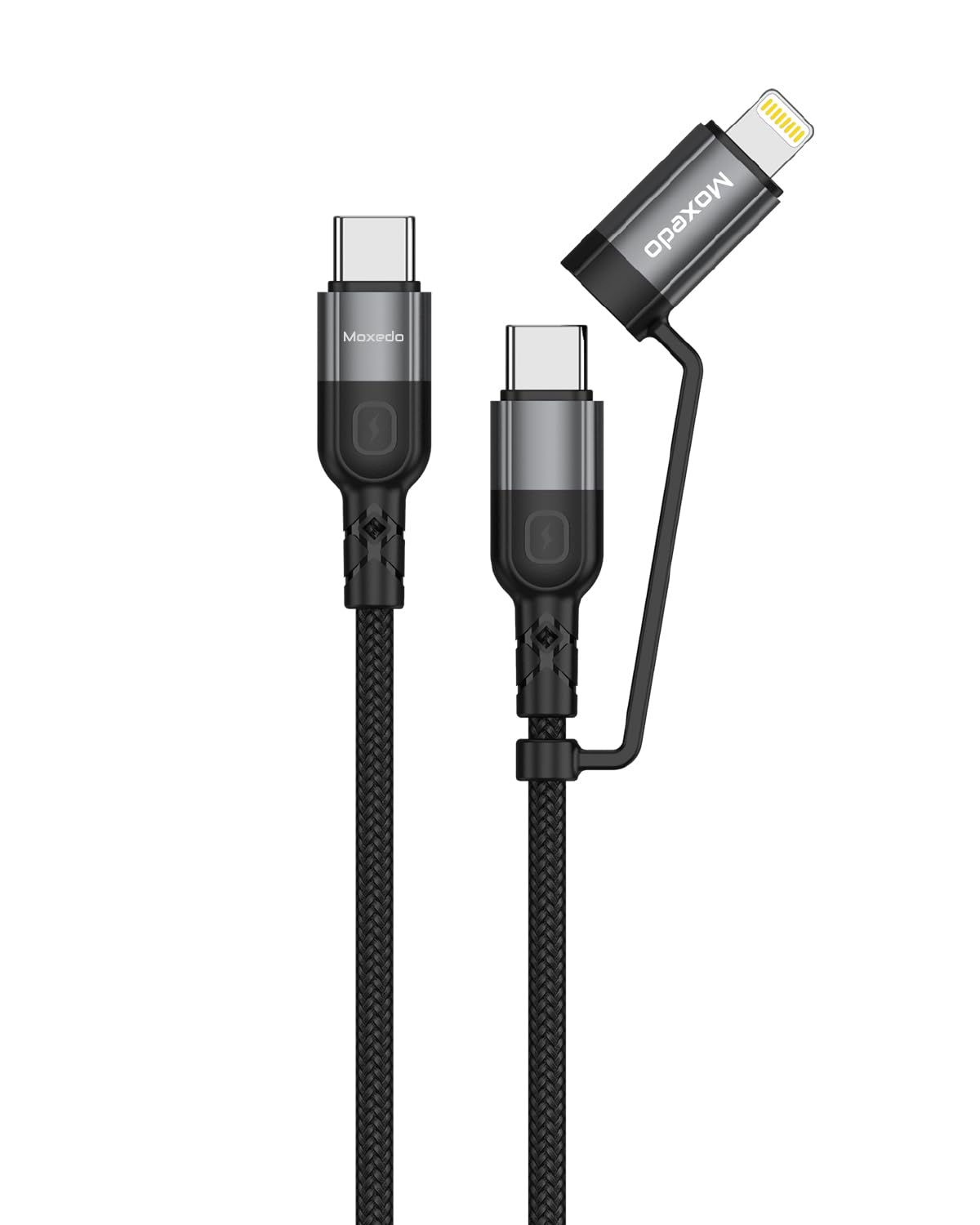 Moxedo 2 in 1 Charging Cable 60W Power Delivery Interchangeable USB-C to USB-C/L 1.2 Meters Braided Nylon Cable (Black)